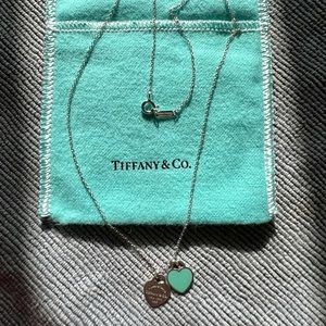 Tiffany Blue Double Heart Tag Pendant with 18” chain.
